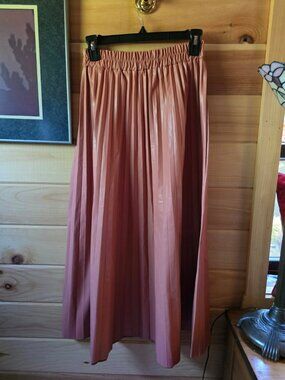 Pinkyotto Faux Leather Pleated Midi Skirt Blush Pink One Size Never Worn